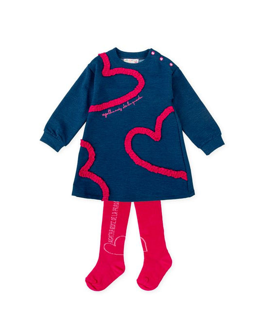 Agatha indigo dress with tights