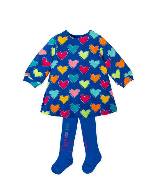 Agatha blue heart dress with tights