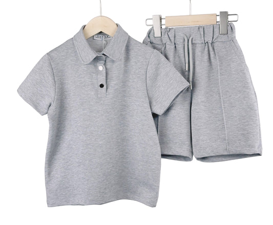 Boys Grey Polo Tshirt & Shorts Set